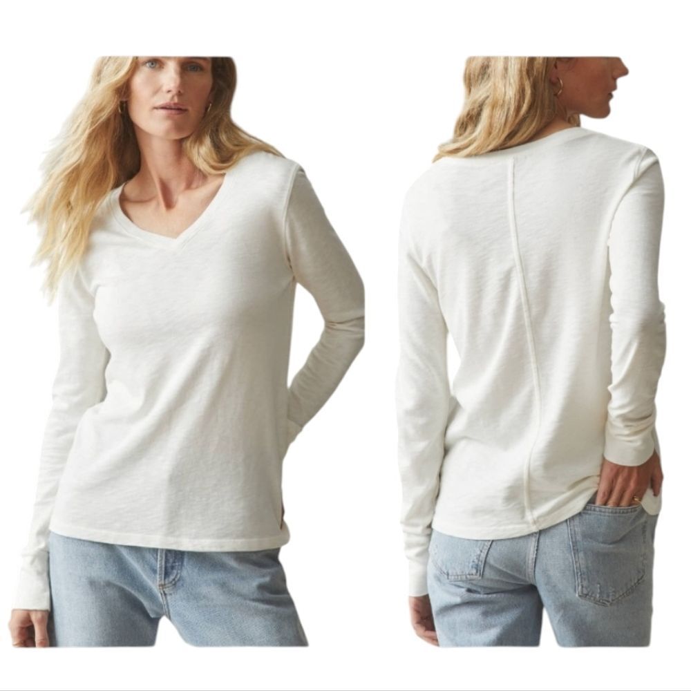 NEW American Giant Premium Slub Long Sleeve V-Neck Tee Bone White Size XL